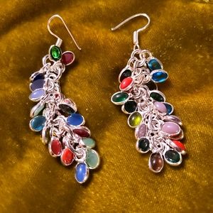 Silver gemstone drop dangle earrings